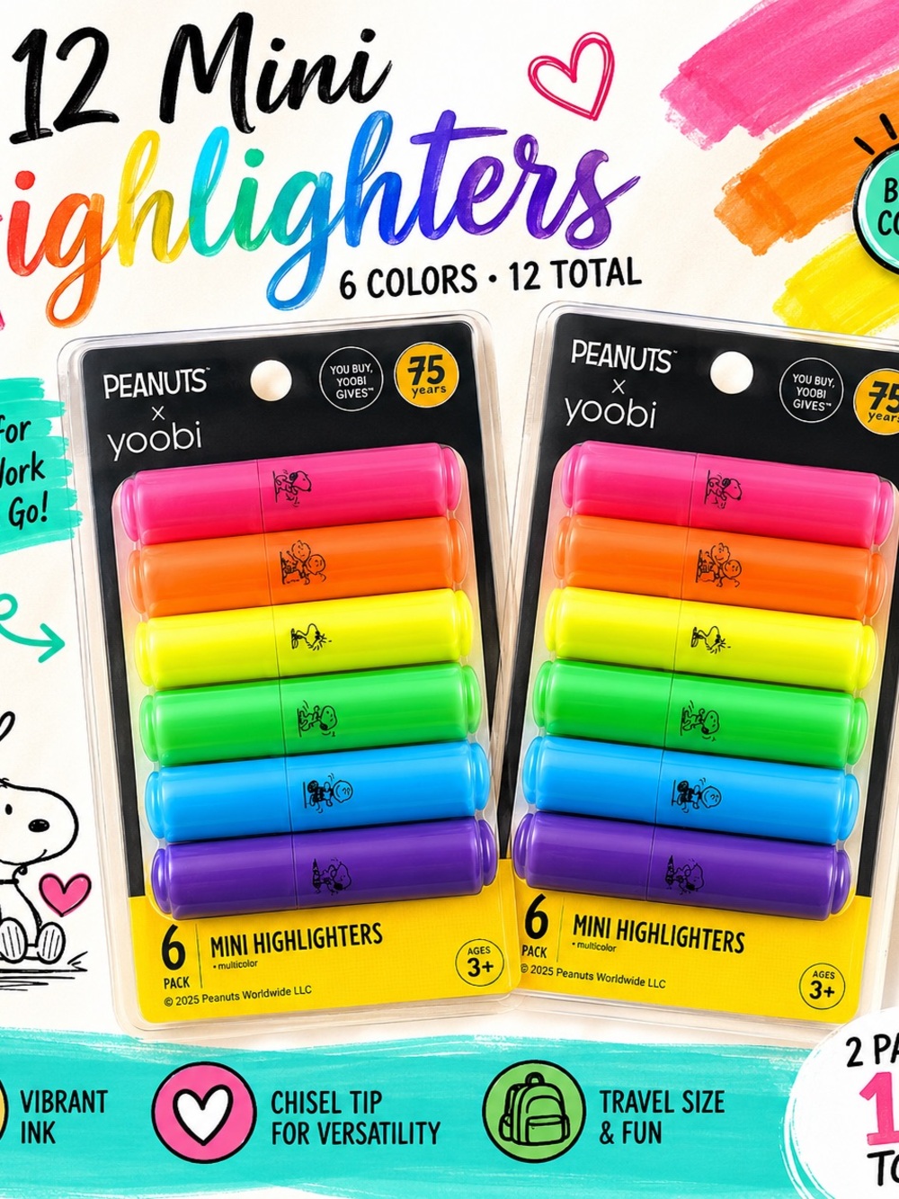 Peanuts x Yoobi Mini Highlighters – 12 Total! ✨🖍️